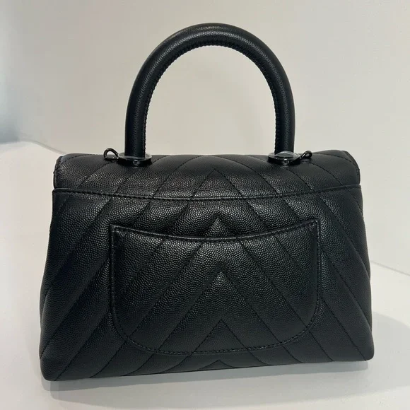 Chanel Black Chevron Coco Handle w Black Hardware - Picture 5 of 17